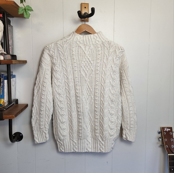 ❤️SOLD!❤️ Vintage Cable Knit Sweater 80s 90s Mock Neck Cotton Preppy Winter Boho - Picture 2 of 8